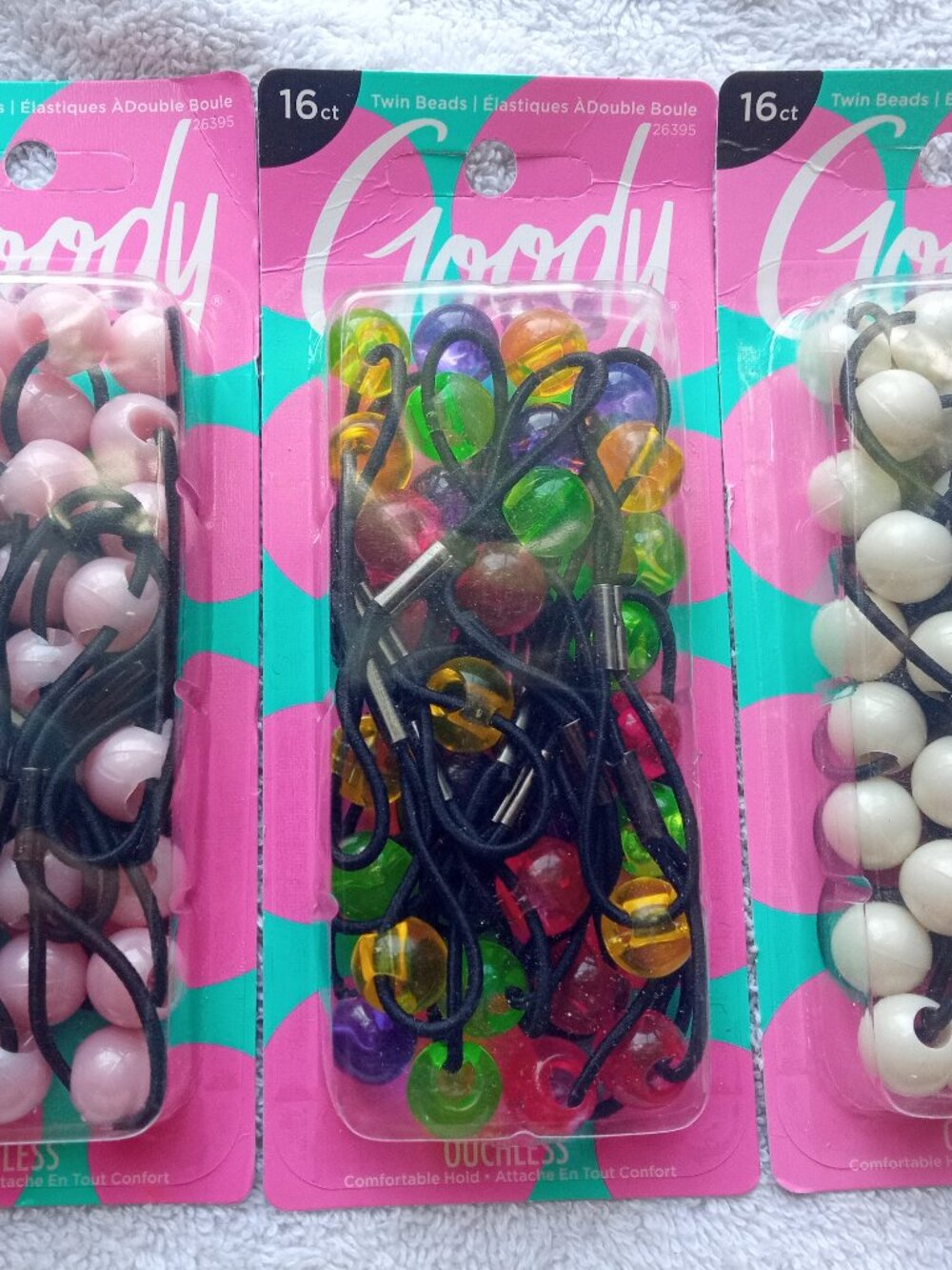 16 Goody Twin Bead Ponytailer Hair Bands Elastics Pearly Pink White Multi Color